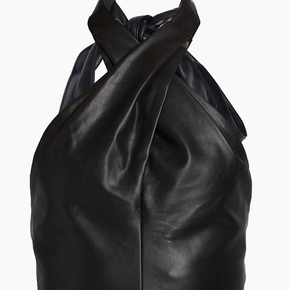 STAUD Black Leather Crop Top